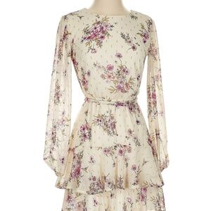 City Studio Floral Long Sleeve Dress Cream with Pink Florals - Size small